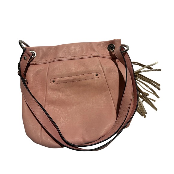 B Makowsky Pink Leather Studded Tassel Crossbody Shoulder Bag - Picture 4 of 7